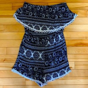 Size small navy and white off the shoulder romper